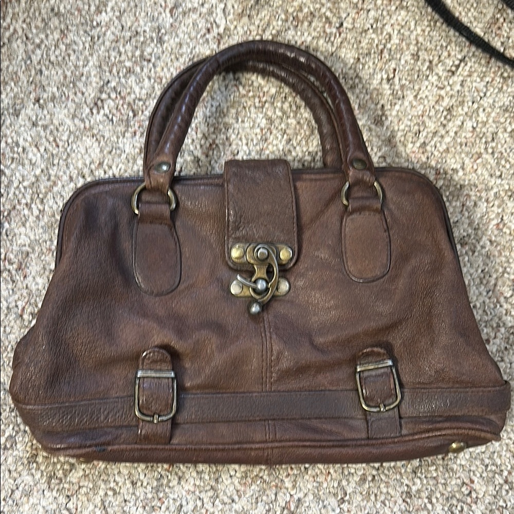 Brown Leather Satchel with Vintage Brass Details